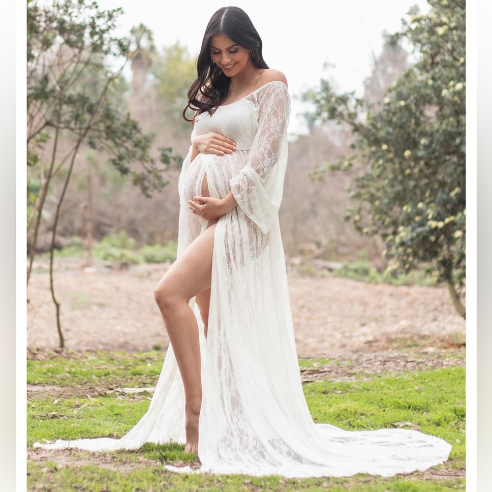 PinkBlush White Lace Off Shoulder Maternity Photoshoot Gown/Dress